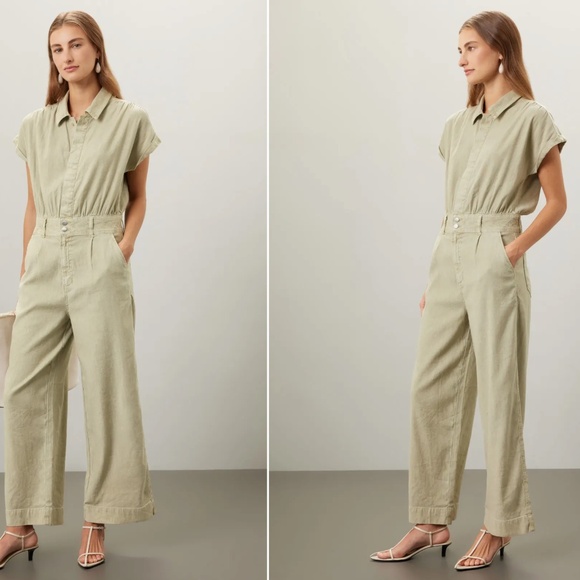 Joe's Jeans Lexi Jumpsuit Wide Leg Green 1 - PC Sz Large L Faded Sage Green - Picture 2 of 4